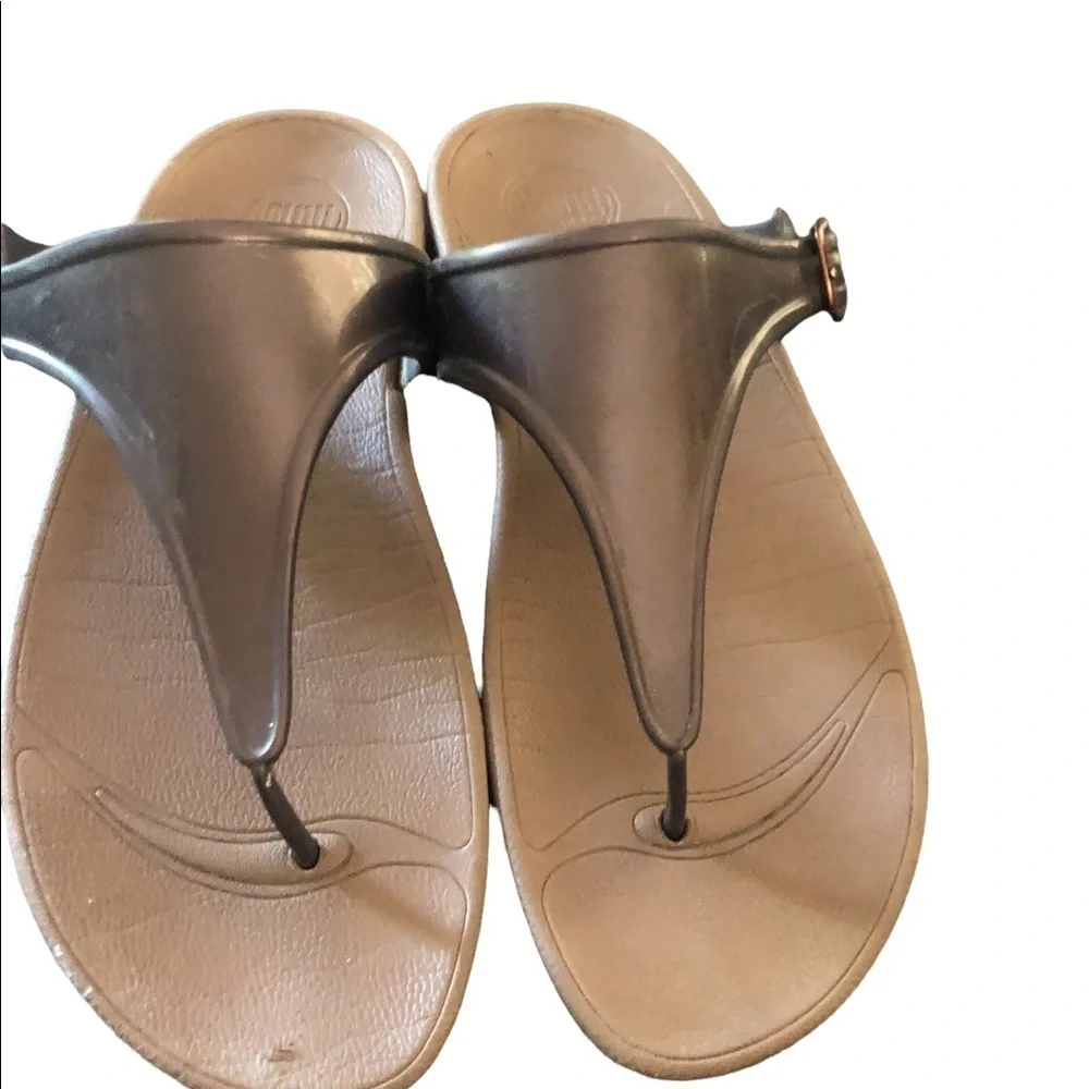 Fitflop Super Jelly Thong Wedge Sandals US 9 Brown Bronze Wedge Comfy Casual